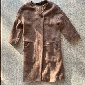 100% Wool Camel Neutral Cape Coat Pockets 3/4 Sleeves | Made in Morocco